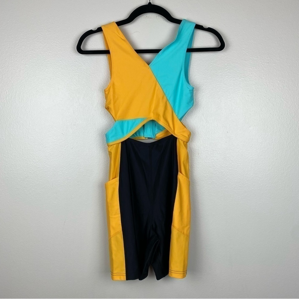 Outdoor Voices SplashKnit 6" Colorblock Bodysuit Black Teal Yellow Size XS NWT - Picture 6 of 11